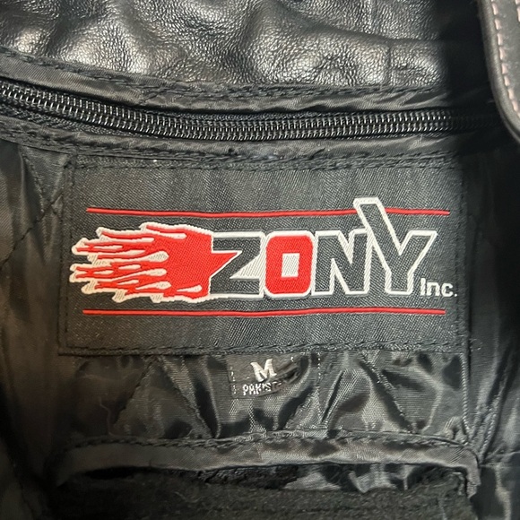 Zony Inc Leather Motorcycle Jacket Black With Pink Racing Stripes Medium - Picture 8 of 16